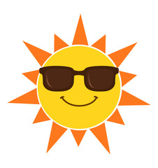 Sun with sunglasses cartoon vector illustration isolated on white