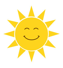 Cartoon flat sun icon with a smile vector illustration isolated on white 