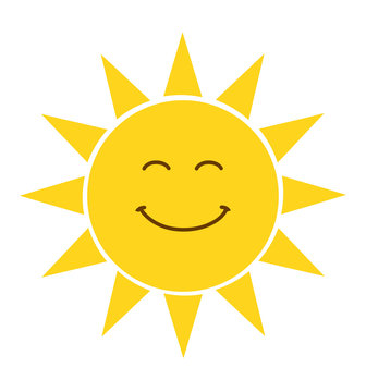 Cartoon flat sun icon with a smile vector illustration isolated on white 