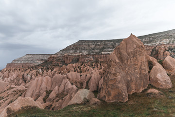 beautiful landscape with bizarre rock formations in famous cappadocia, turkey