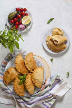 Panzerotti - a savory fried  turnover traditional for Southern Italy, but also look like turnovers of different others countries. Homemade.
