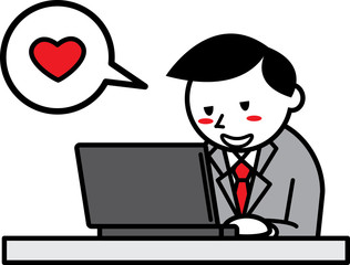 パソコンを見ながらにやけるサラリーマン