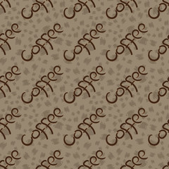 A Cup of coffee with beans and an inscription.