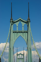 Portland Oregon St. Johns Historic Art Deco Green Bridge over the Williamette River