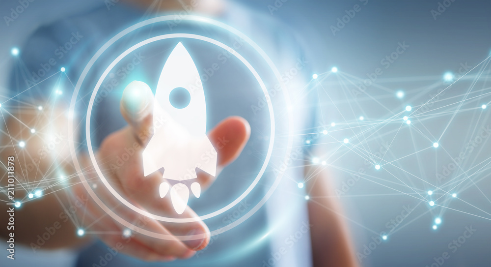 Poster Businessman using startup digital interface 3D rendering