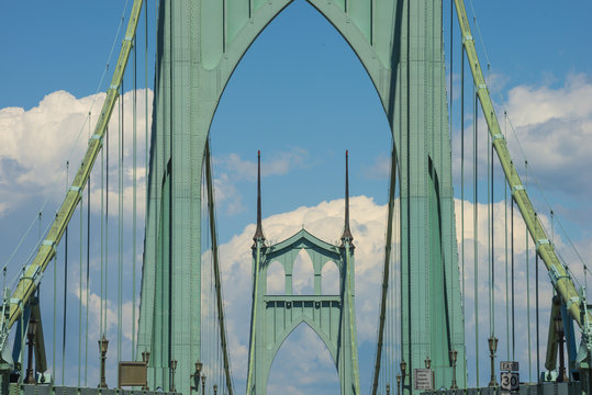 Portland Oregon St. Johns Historic Art Deco Green Bridge over the Williamette River