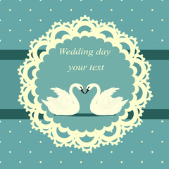 Invitation card with swans in vintage style. Bride and groom. 