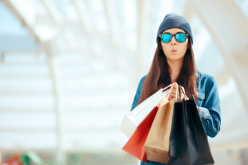 Cool Urban Fashionable Girl with Shopping Bags 