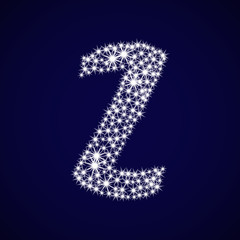 Letter of the alphabet Z. Vector illustration. The shining sequins on a blue background.