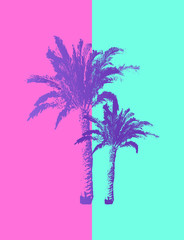 Hand drawn Palm Trees isolated on pastel colors background.