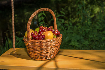 basket with fruits and grapes
