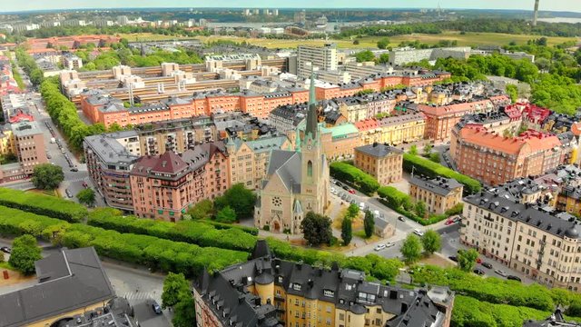 Amazing aerial view of Stockholm Sweden's colorful architecture.
