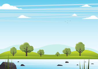 Obraz premium The Mountains and forest landscape early in a daylight background. Vector illustration.
