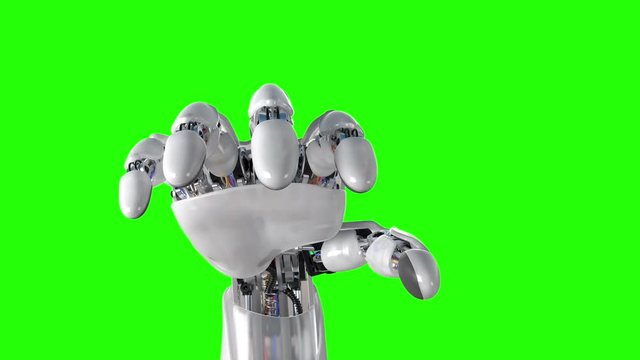 Robotic Hand on a Green Background. Beautiful 3d animation with a pass of depth. 4K