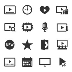 Video, monochrome icons set.