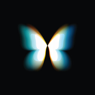 Butterfly isolated logo. Bright colorfull butterflies wings, dynamic movement, blurred effect. Abstract vector logotype on black background.