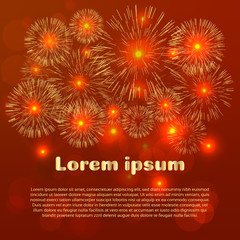 Light fireworks on red background. Abstract background with place for your text. Vector illustration