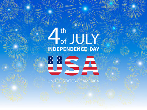 Fourth of July Independence Day of the USA. Fireworks on Independence Day. Greeting card. Vector illustration.