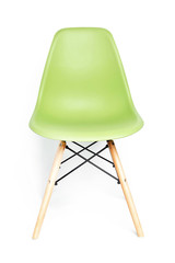 Green modern chair with wooden legs