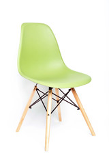 Green modern chair with wooden legs