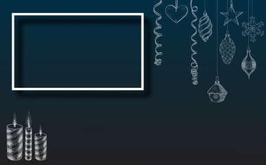 Blue background with white Christmas decoration.