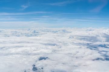 The blue sky with clouds, background.
view from Airplane.