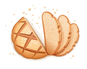 Rye round dark bread. Realistic loaf. Baking healthy food. Flour