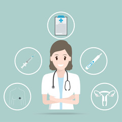 Gynecology and Doctor with Breast cancer, pregnant test, uterus icon, medicine concept