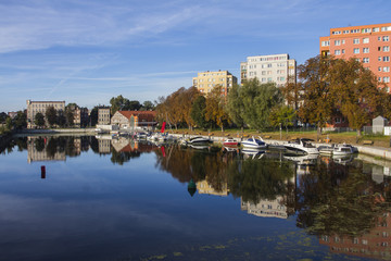 Fototapeta na wymiar Residential houses on the shore of the lake in Gdansk. Poland
