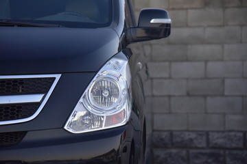 Japanese korean car. Exterior details. Lamps, led, light, head light, wheels