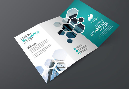 Blue Trifold Brochure Layout with Hexagons
