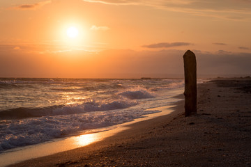 The Waves on the seashore at sunset