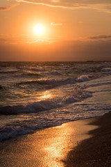 The Waves on the seashore at sunset