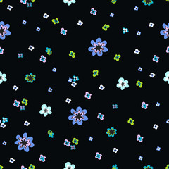 Red, yellow, green and blue flowers. Cute Floral pattern in the small flower. Motifs scattered random. Seamless vector texture. Elegant template for fashion prints.