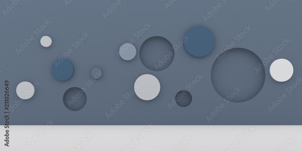 Poster Abstract round shape on minimal background. Closeup of geometric form. 3D rendering.
