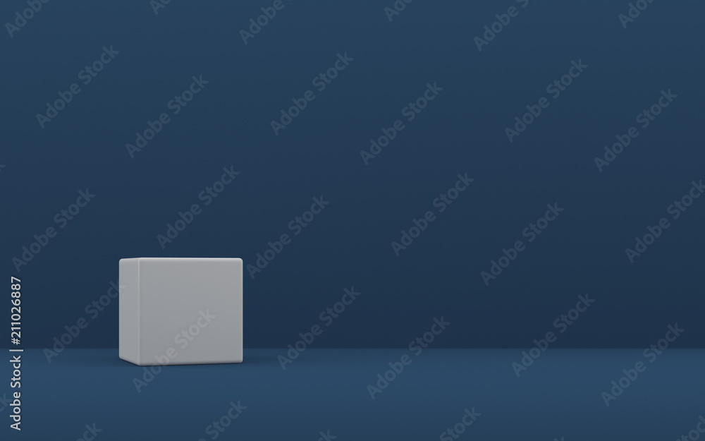 Poster mock-up of a white box on minimal blue background, 3d rendering