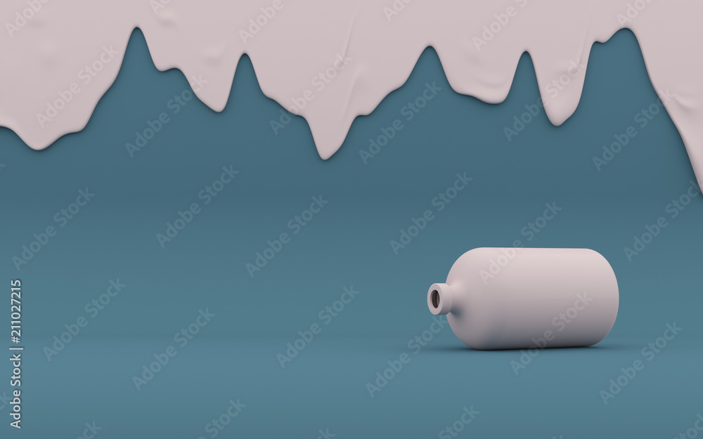 Poster mock-up of colored milk bottle with melt liquid on minimal background, 3d rendering
