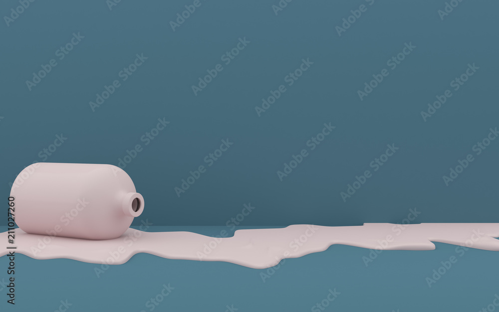 Poster mock-up of colored milk bottle with melt liquid on minimal background, 3d rendering