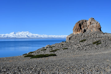 Fototapeta na wymiar Tibet, Nam Tso lake in summer, 4718 meters above sea level