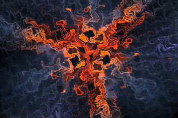 Abstract orange and grey wavy background. Psychedelic fractal texture. Digital art. 3D rendering.