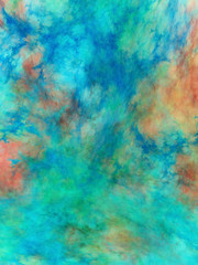 Abstract painted texture. Chaotic blue, green and brown strokes. Fractal background. Fantasy digital art. 3D rendering.