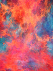 Abstract painted texture. Chaotic blue, red and orange strokes. Fractal background. Fantasy digital art. 3D rendering.