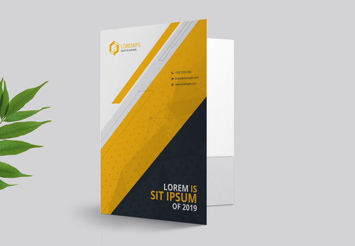Business Presentation Folder Layout with Yellow Accents