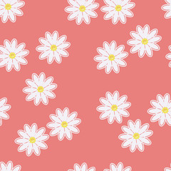 White daisies on a pink background. Seamless pattern with chamomiles on pink background. Daisy field. Cute Floral pattern in the  flower. Motifs scattered random.  fashion prints.