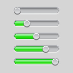 Slider bars. Gray green volume level console