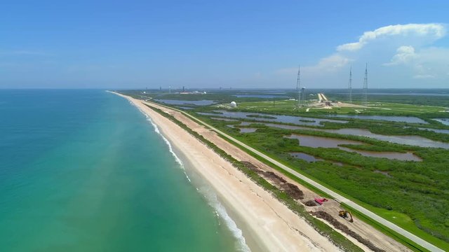 Aerial footage Canaveral National Seashore and launch complex 4k 60p