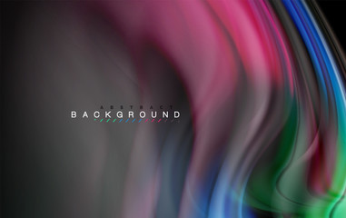 Fluid liquid colors design, colorful marble or plastic wavy texture background, glowing multicolored elements on black, for business or technology presentation or web brochure cover design, wallpaper