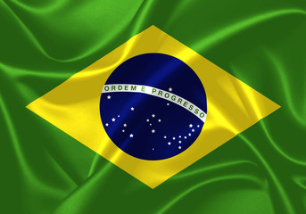 Fototapeta premium Illustration of Brazilian waving fabric flag. 