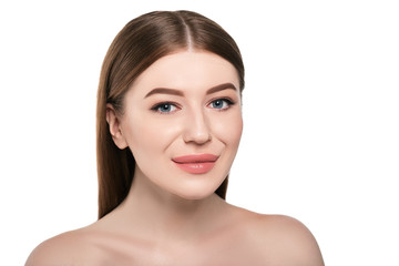 Obraz premium Portrait beautiful woman with perfect fresh clean skin