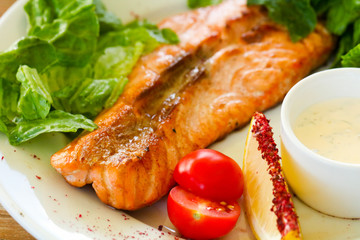 Grilled salmon steak